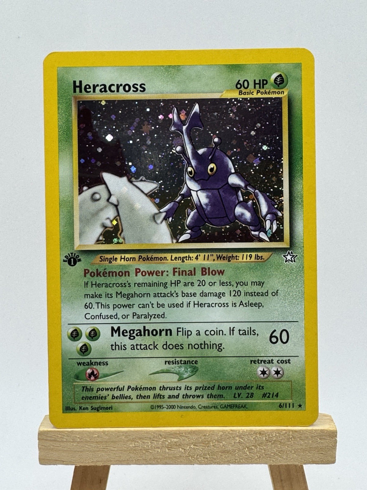 Pokémon Neo Genesis 1st Edition Heracross 6/111 Holo Rare Card 2000 WOTC TCG
