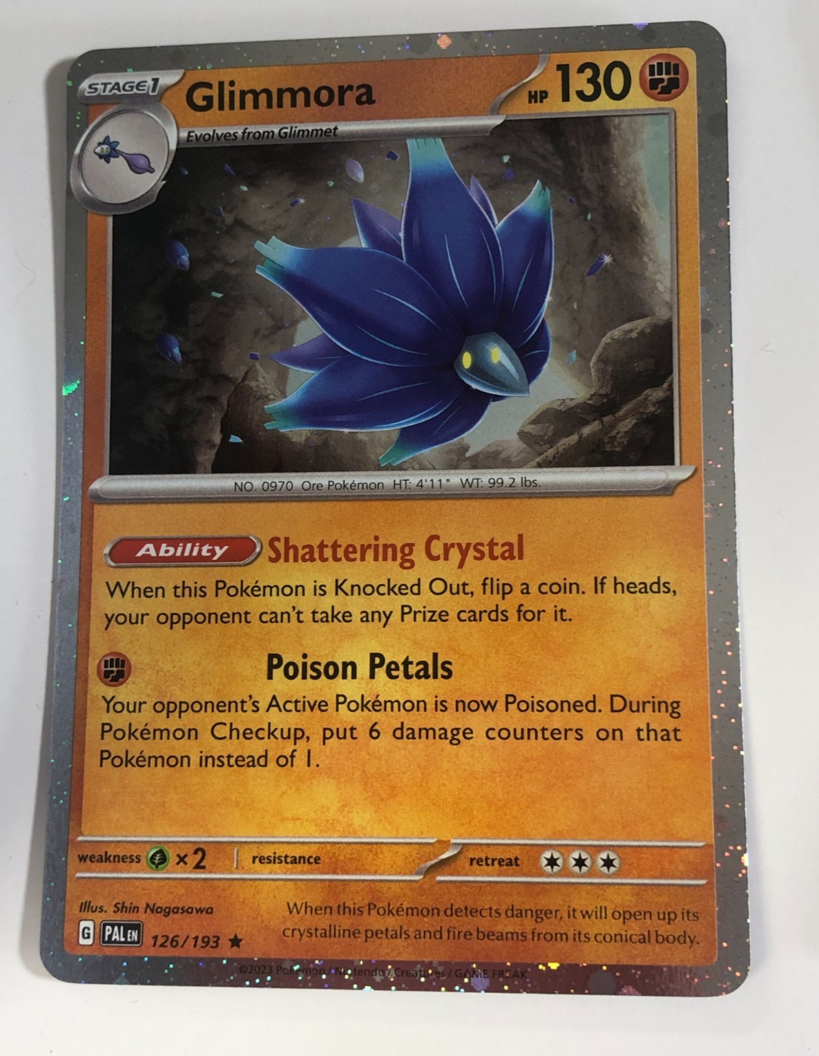 Pokemon TCG Promo Paldea Evolved Cosmos Holo Glimmora 126/193 w Swirl NM