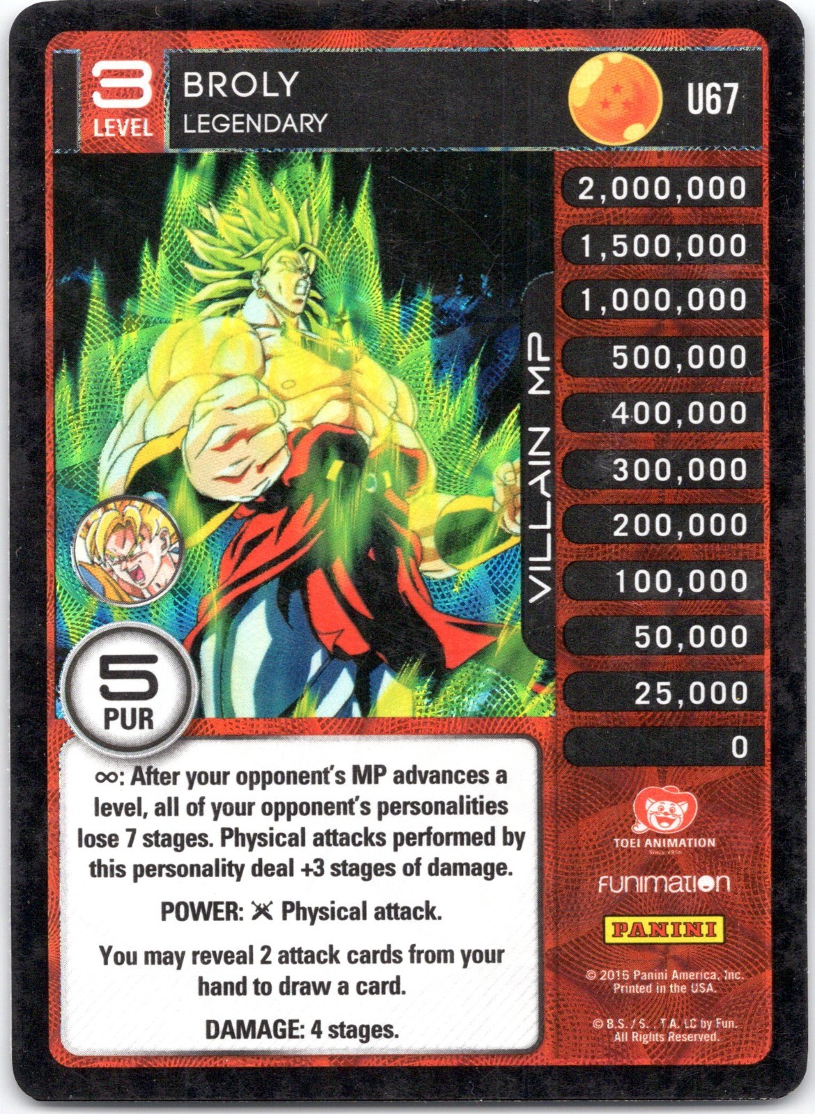 Dragon Ball Z TCG Panini Level 3 Legendary U66 Broly
