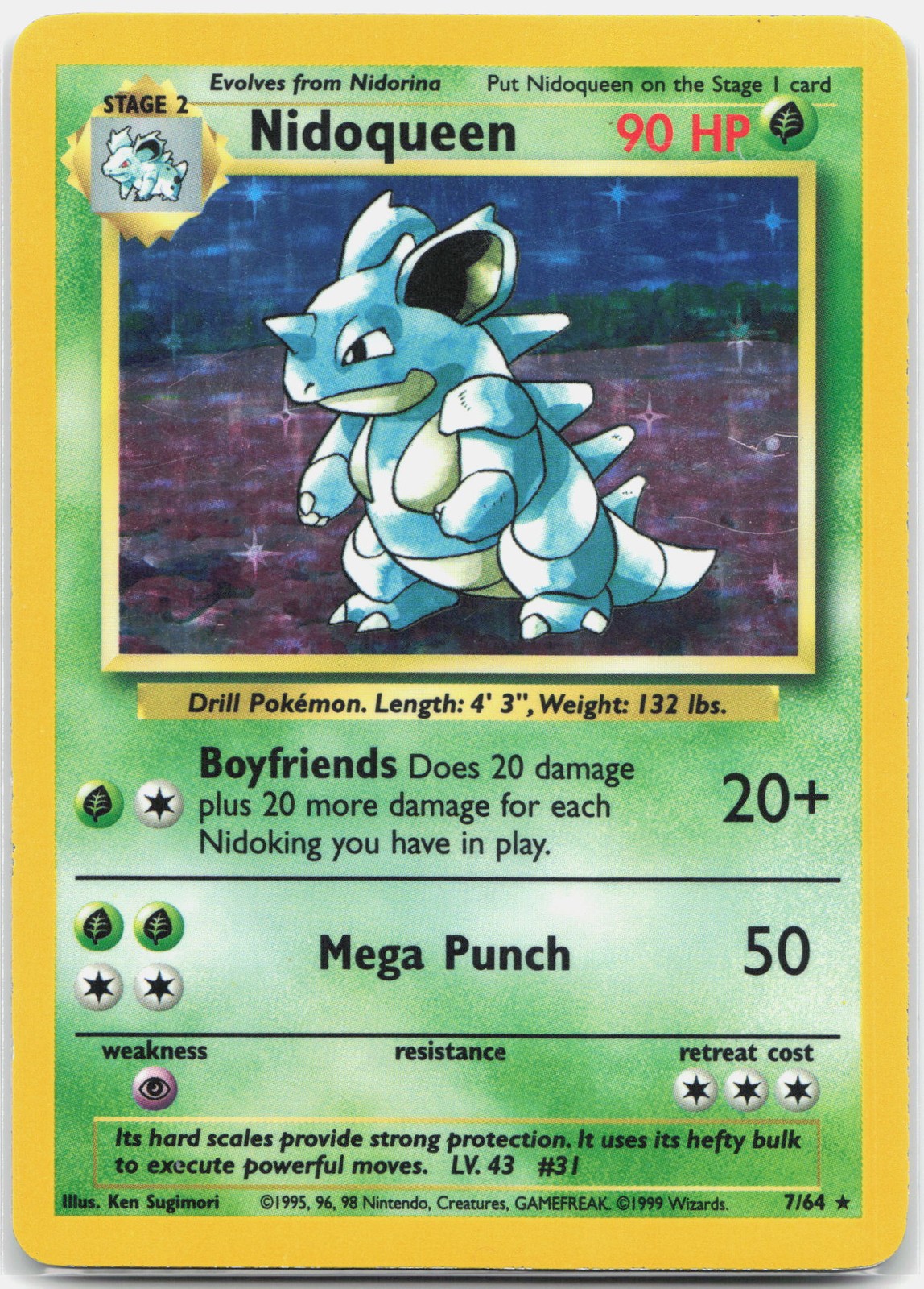 Nidoqueen (7) Holo Rare Jungle JU Grass Unlimited Holofoil 07/64 MP (NO SYMBOL