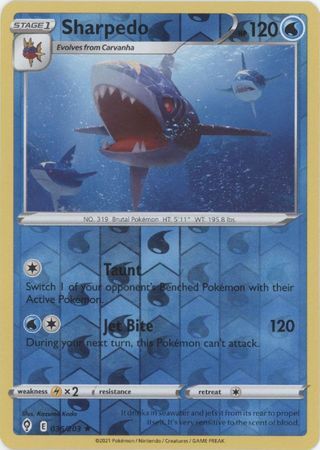 SHARPEDO 036/203 EVOLVING SKIES POKEMON (REVERSE HOLO, NM)
