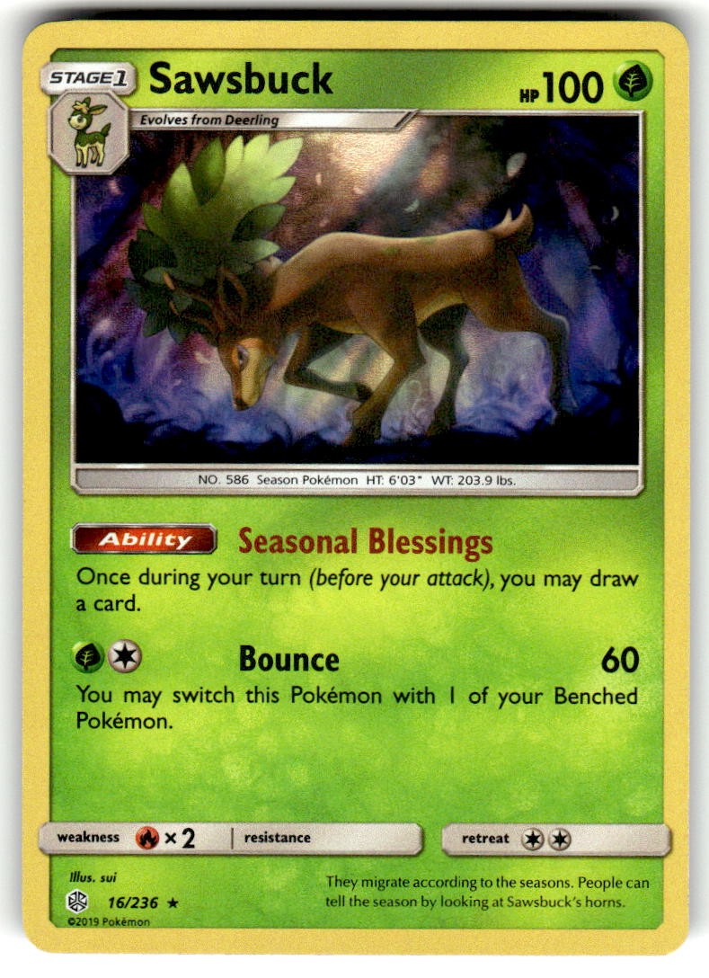 Sawsbuck 16/236 Holo Rare Cosmic Eclipse Pokemon Near Mint