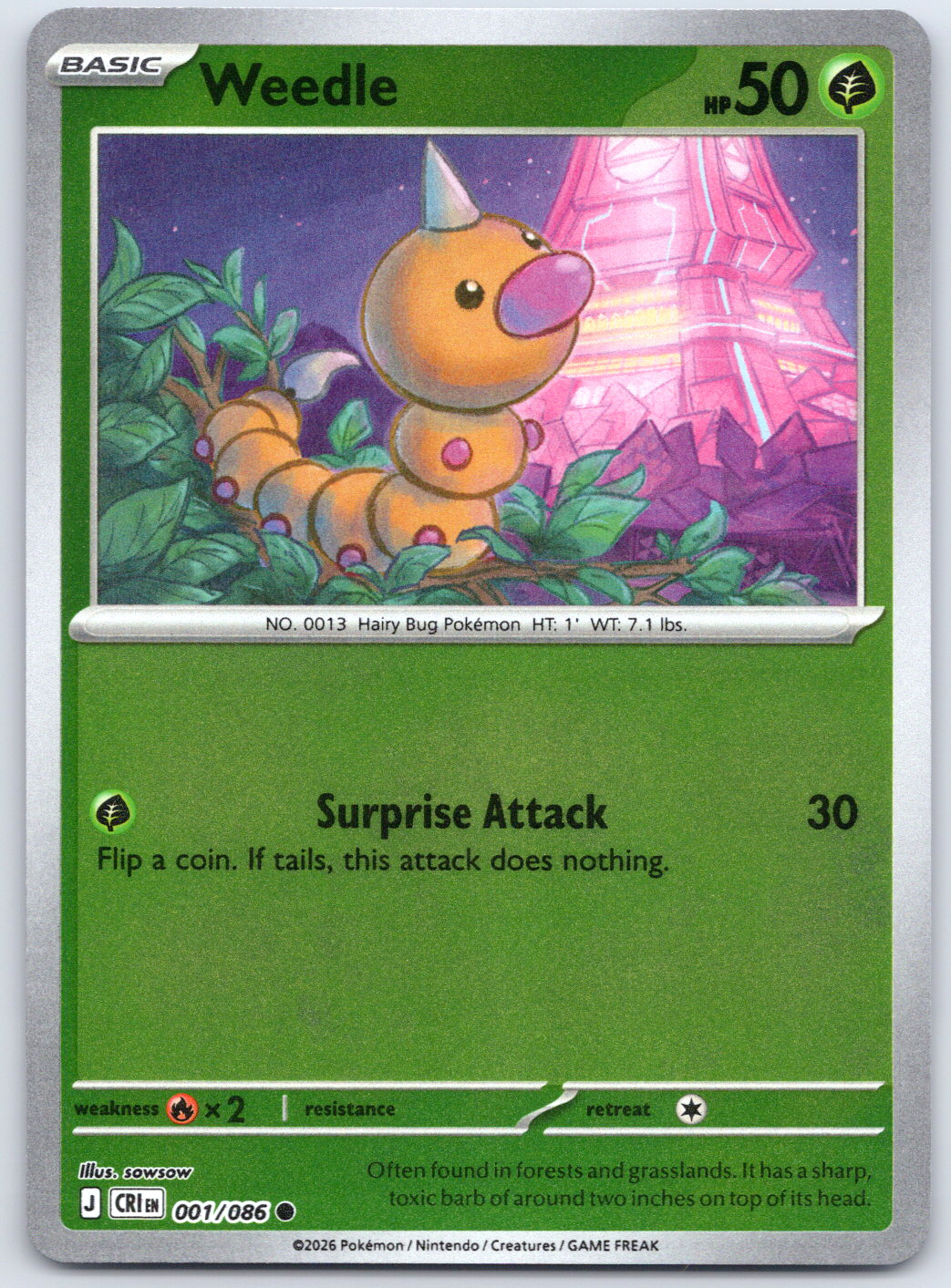 Pokemon TCG Weedle ME04: Chaos Rising Reverse Holo NM Common 001/086