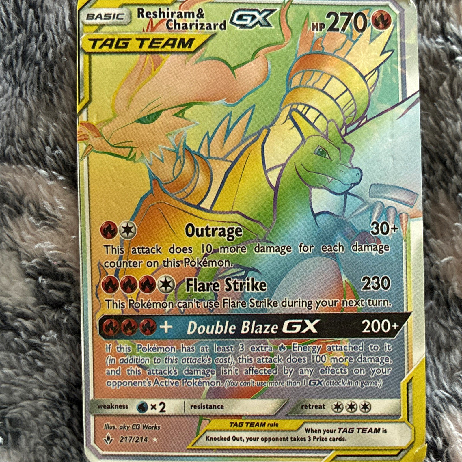 Pokemon Reshiram & Charizard GX 217/214 Secret Rare Holo Full Art TAG TEAM