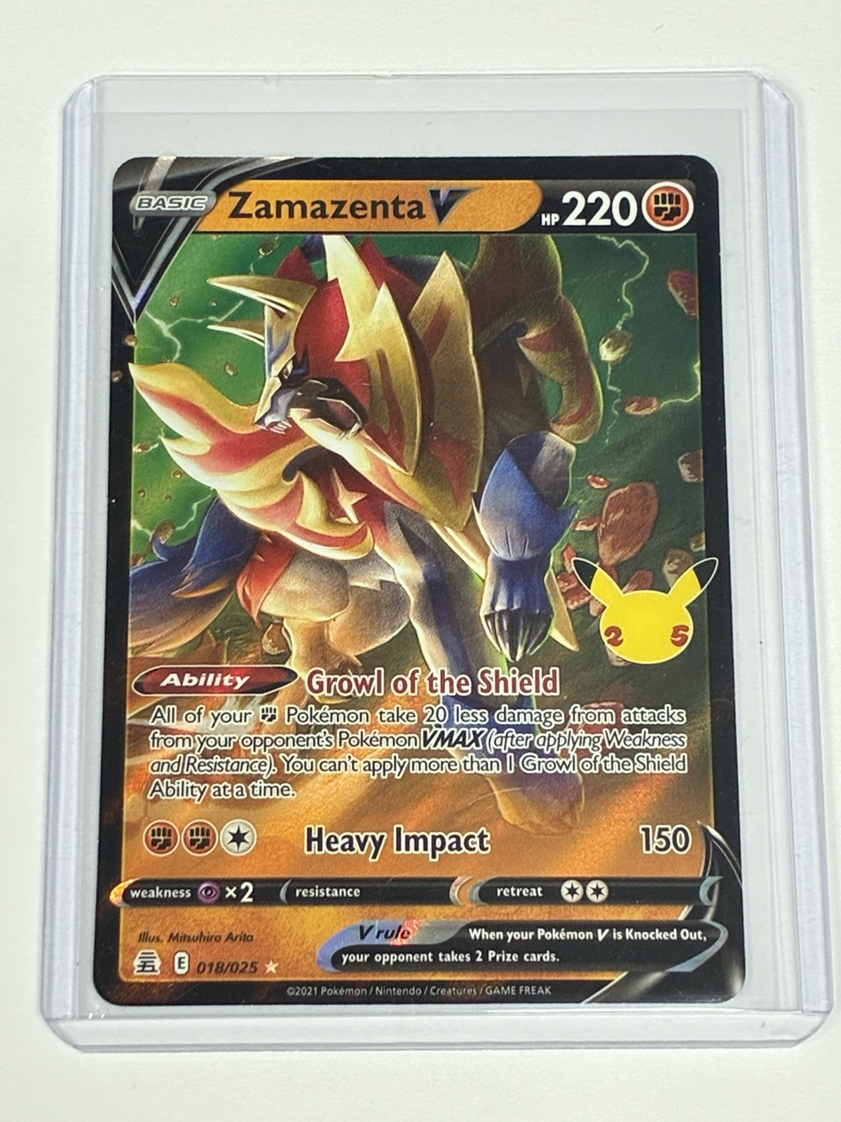 Zamazenta V #018/025 Celebrations FullArt 25th Anniversary Pokemon TCG Card 25
