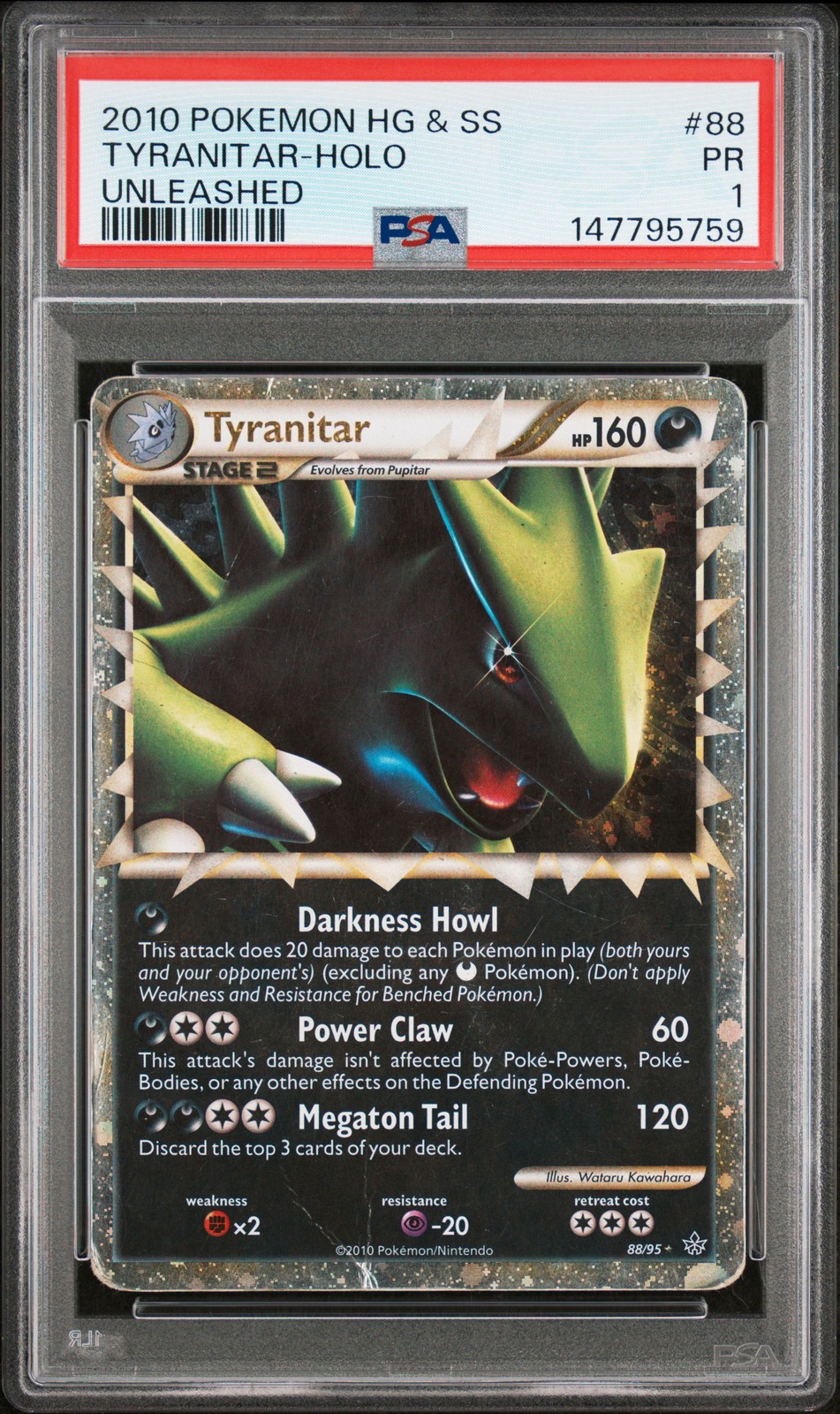 2010 POKEMON HEARTGOLD & SOULSILVER UNLEASHED #88 TYRANITAR-HOLO PSA 1