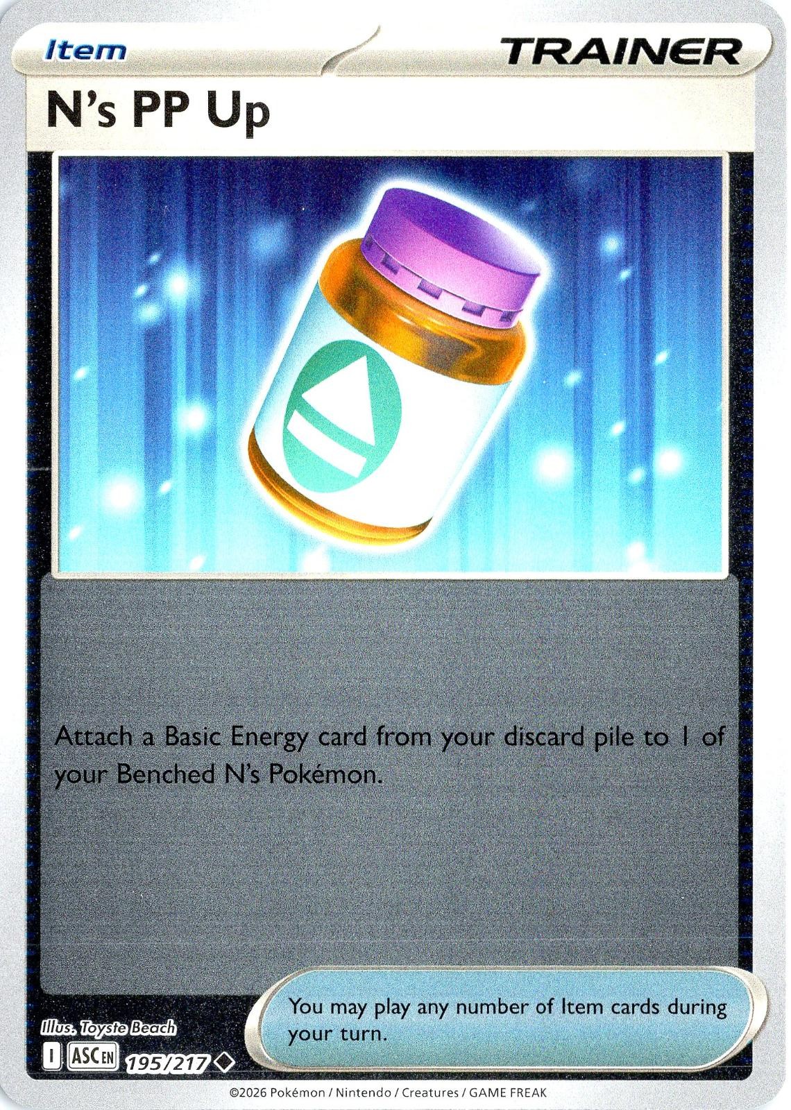 N’s PP Up 195/217 Uncommon Ascended Heroes Pokemon Reverse Holo Near Mint
