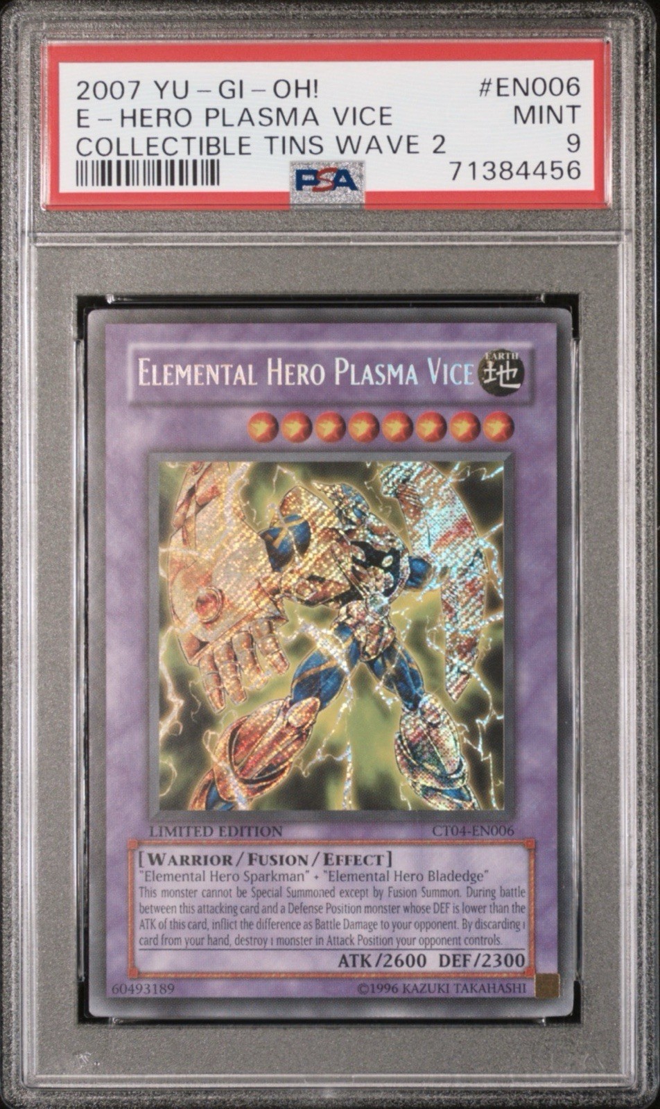 2007 YU-GI-OH TIN WAVE 2 ELEMENTAL HERO PLASMA VICE CT04-EN006 HOLO PSA 9