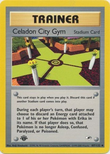 Pokemon Card – Gym Heroes 107/132 – CELADON CITY GYM (unc) **1st Edition** NM