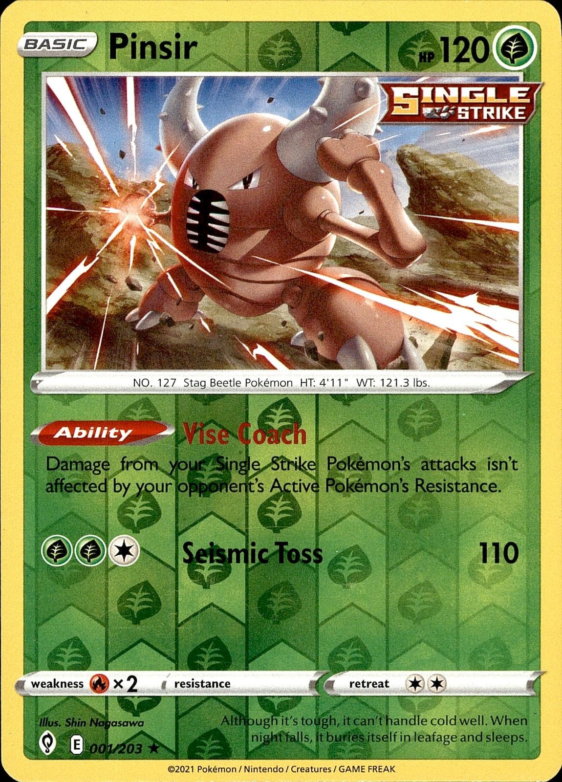 POKEMON PINSIR 001 EVOLVING SKIES 203 RARE REVERSE HOLO LP