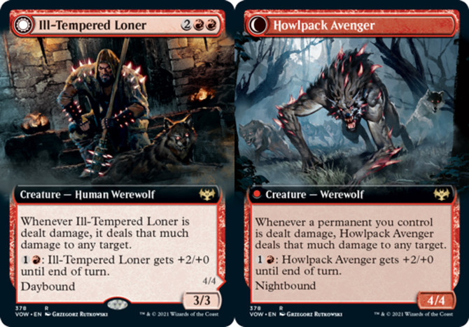 x1 Ill-Tempered Loner // Howlpack Avenger – Extended Art R MTG Innistrad: Crimso