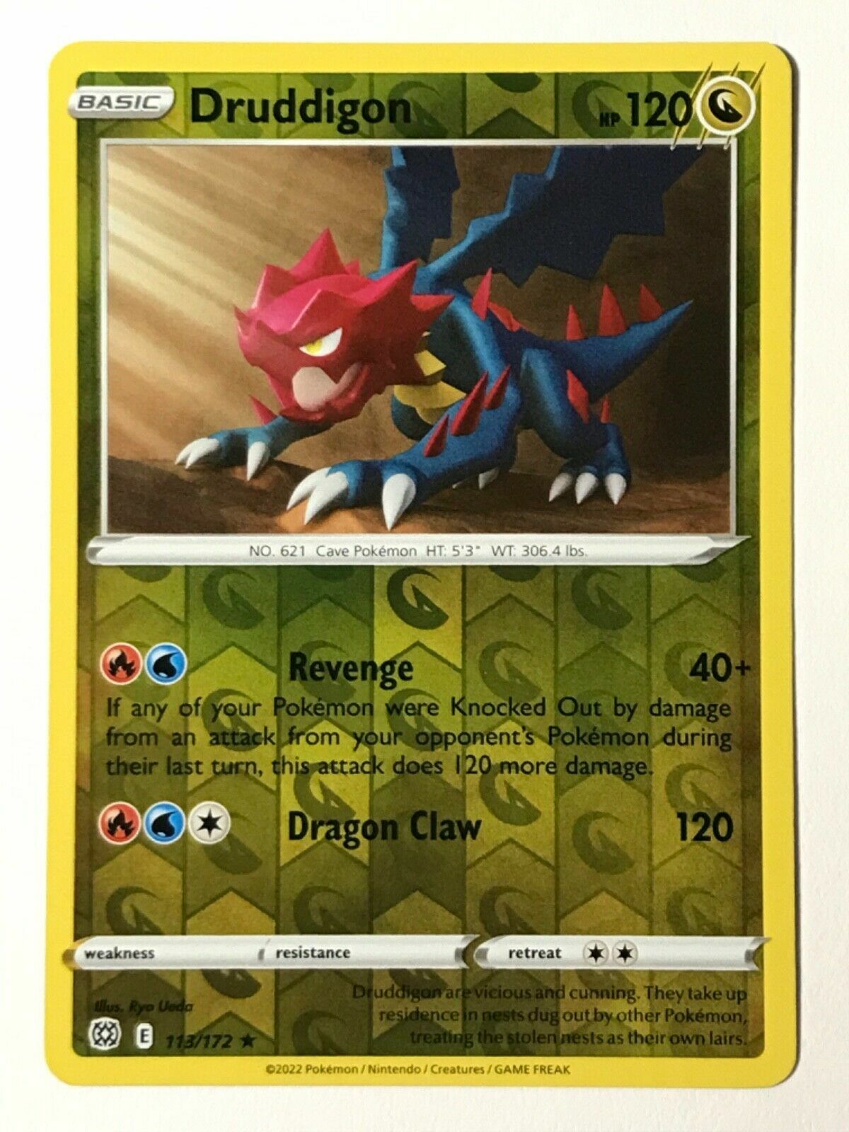 Pokemon – Druddigon – 113/172 – Rare – Reverse Holo -Brilliant Stars -NM/M -New