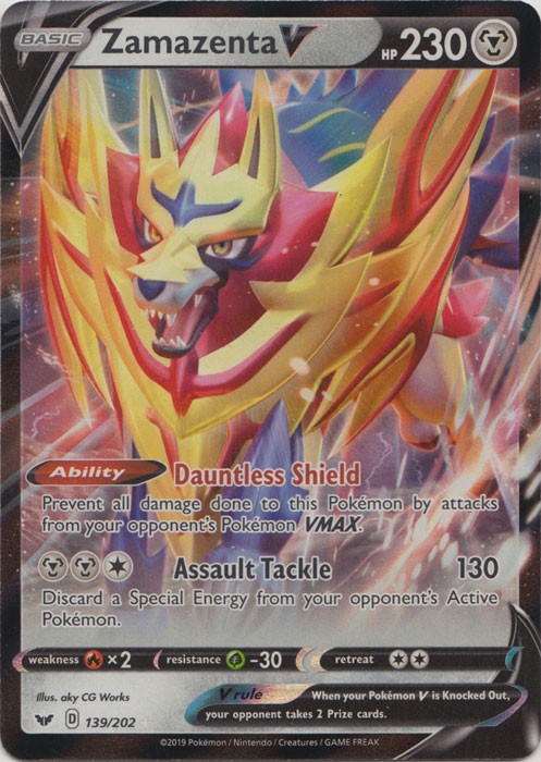 Holo Zamazenta V 139/202 Ultra Rare SWSH01: Sword & Shield Base Set