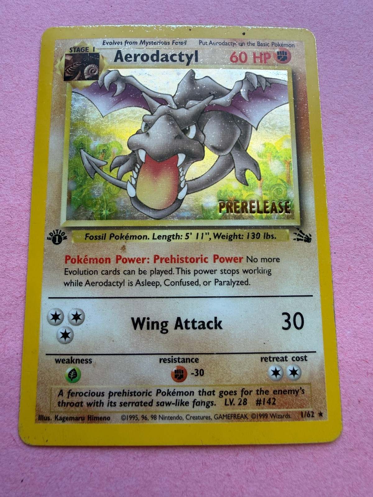 Aerodactyl – 1/62 – Fossil – 1st Edition – Prerelease – Holo – Pokemon Card – HP