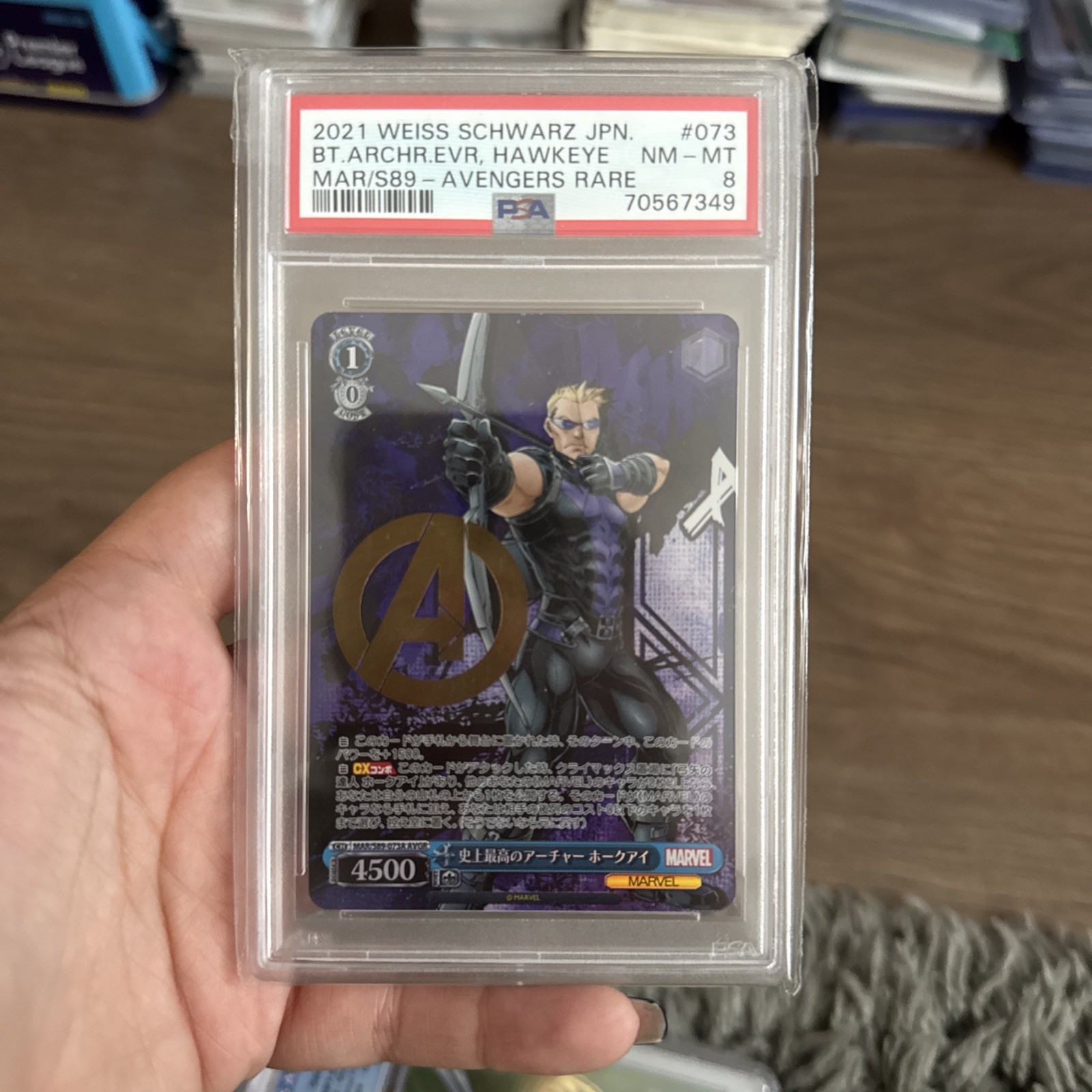 2021 Weiss Schwarz Marvel Hawkeye Rare MAR/S89-073A AVGR Gold Stamp PSA 8