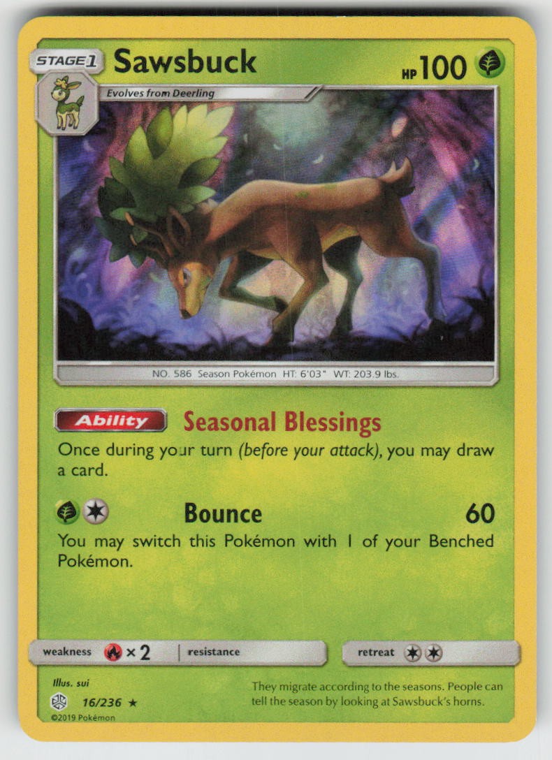 Holo Sawsbuck 16/236 Rare Cosmic Eclipse Near Mint