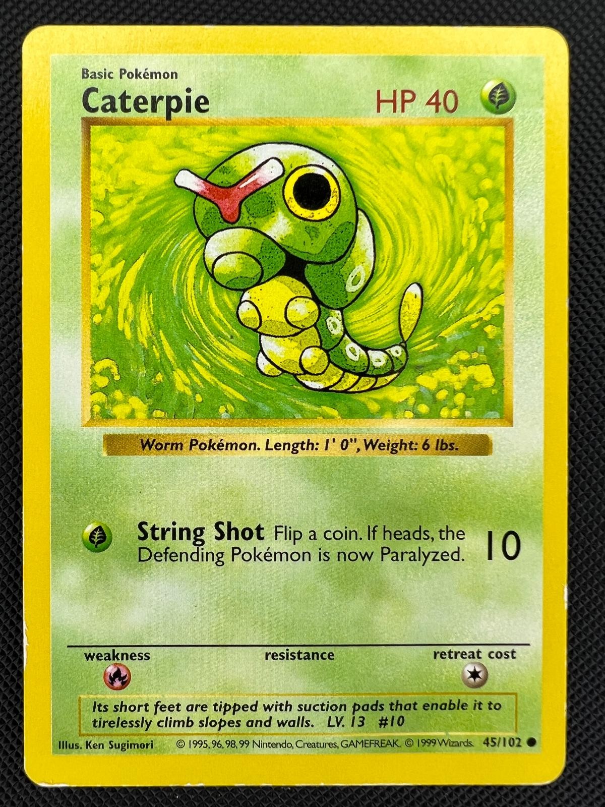 Caterpie Base Set Shadowless Common Pokemon LP 45/102