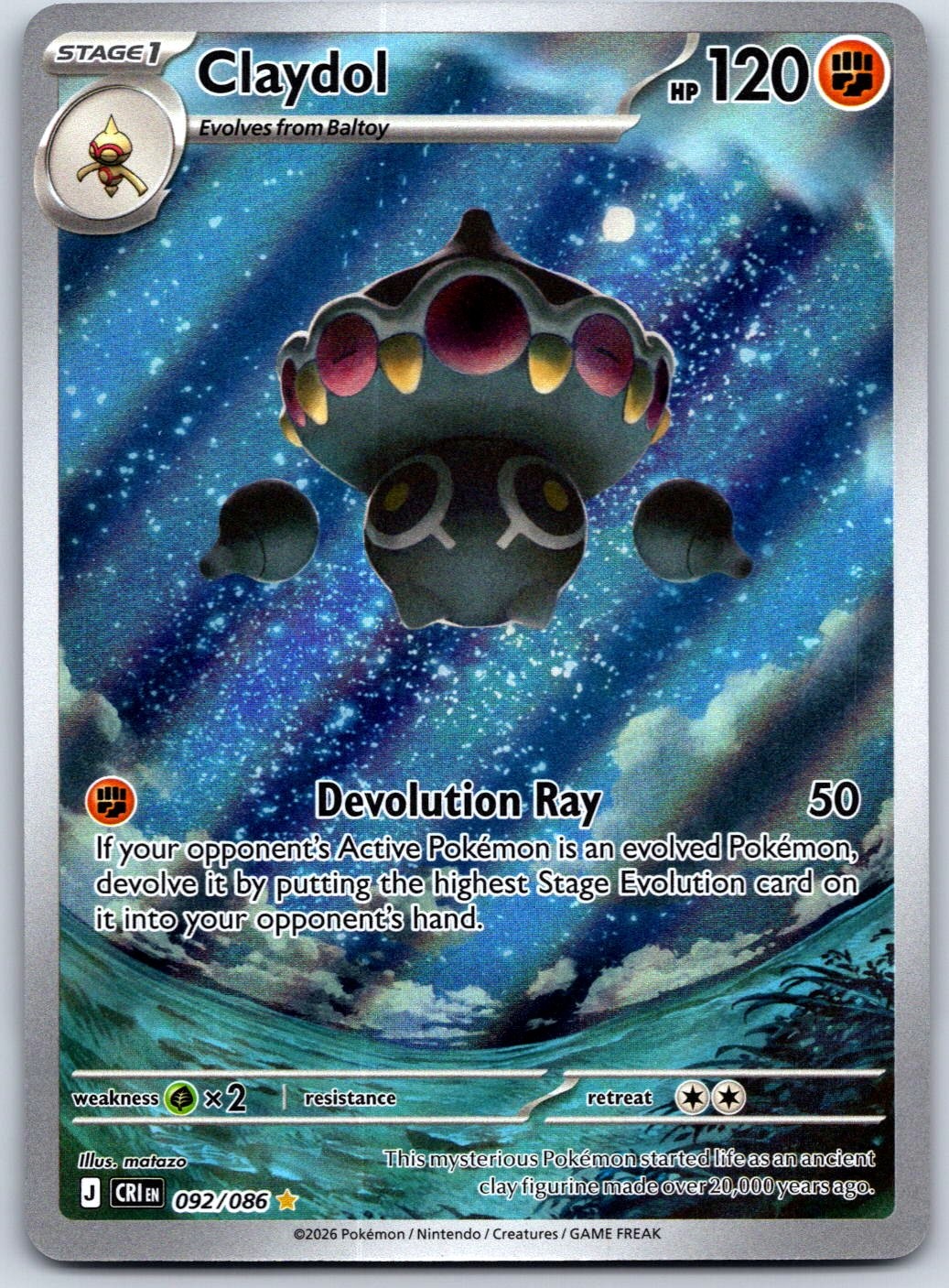 Claydol Holo Illustration Rare ME04: Chaos Rising 092/086 NM
