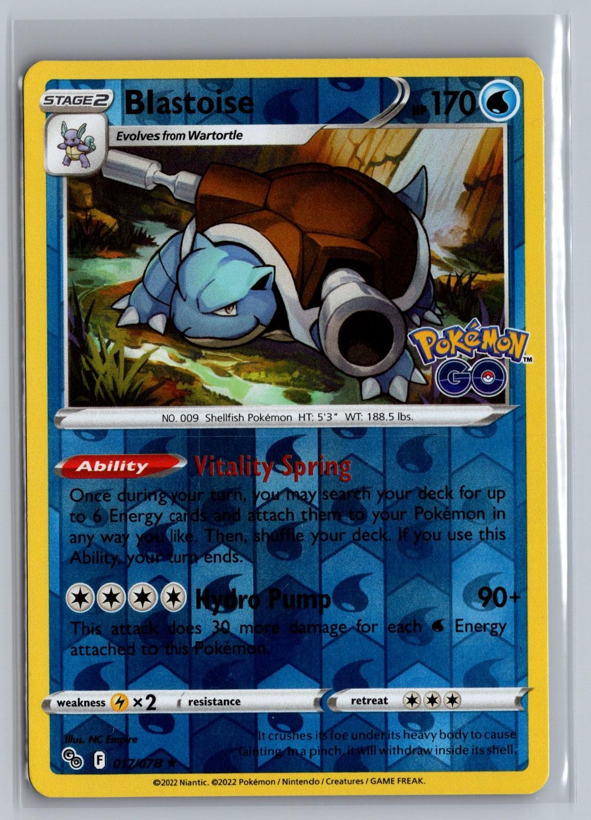 Blastoise 017/078 Holo Rare Pokemon GO Pokemon Reverse Holo Near Mint