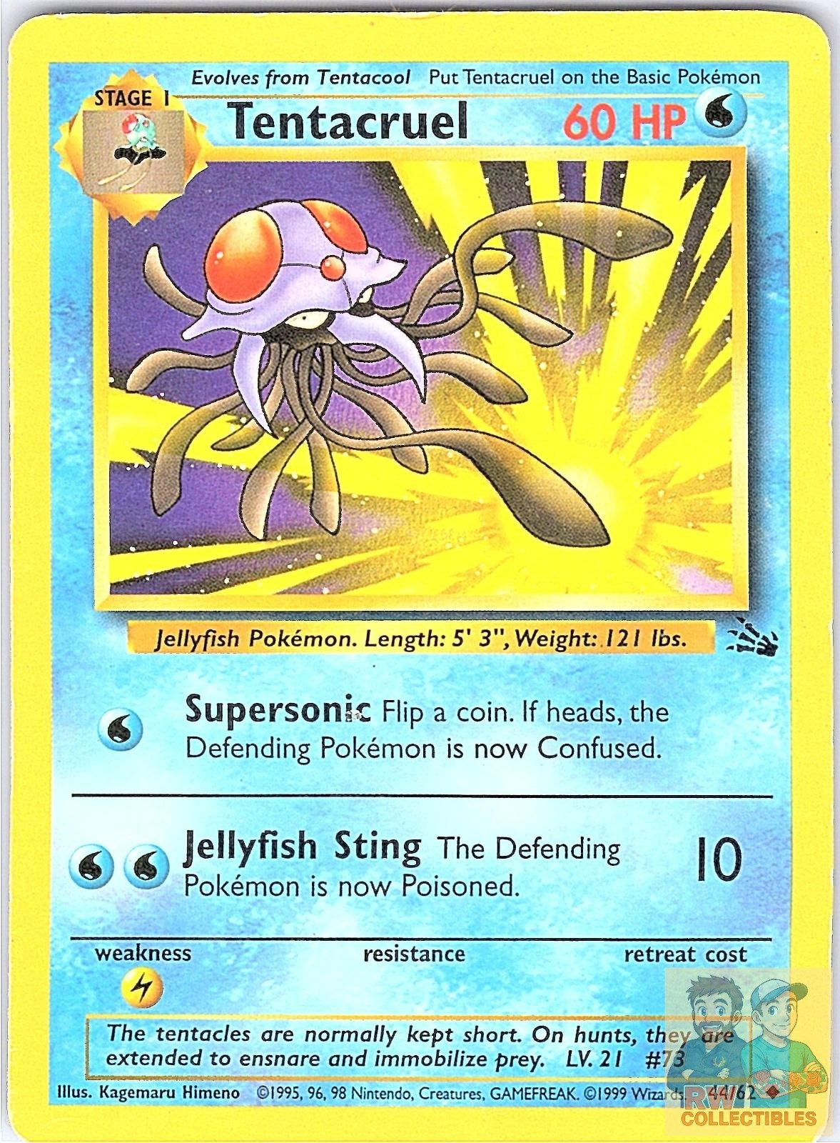 Tentacruel 44/62 Uncommon Fossil Pokemon Unlimited Moderately Played
