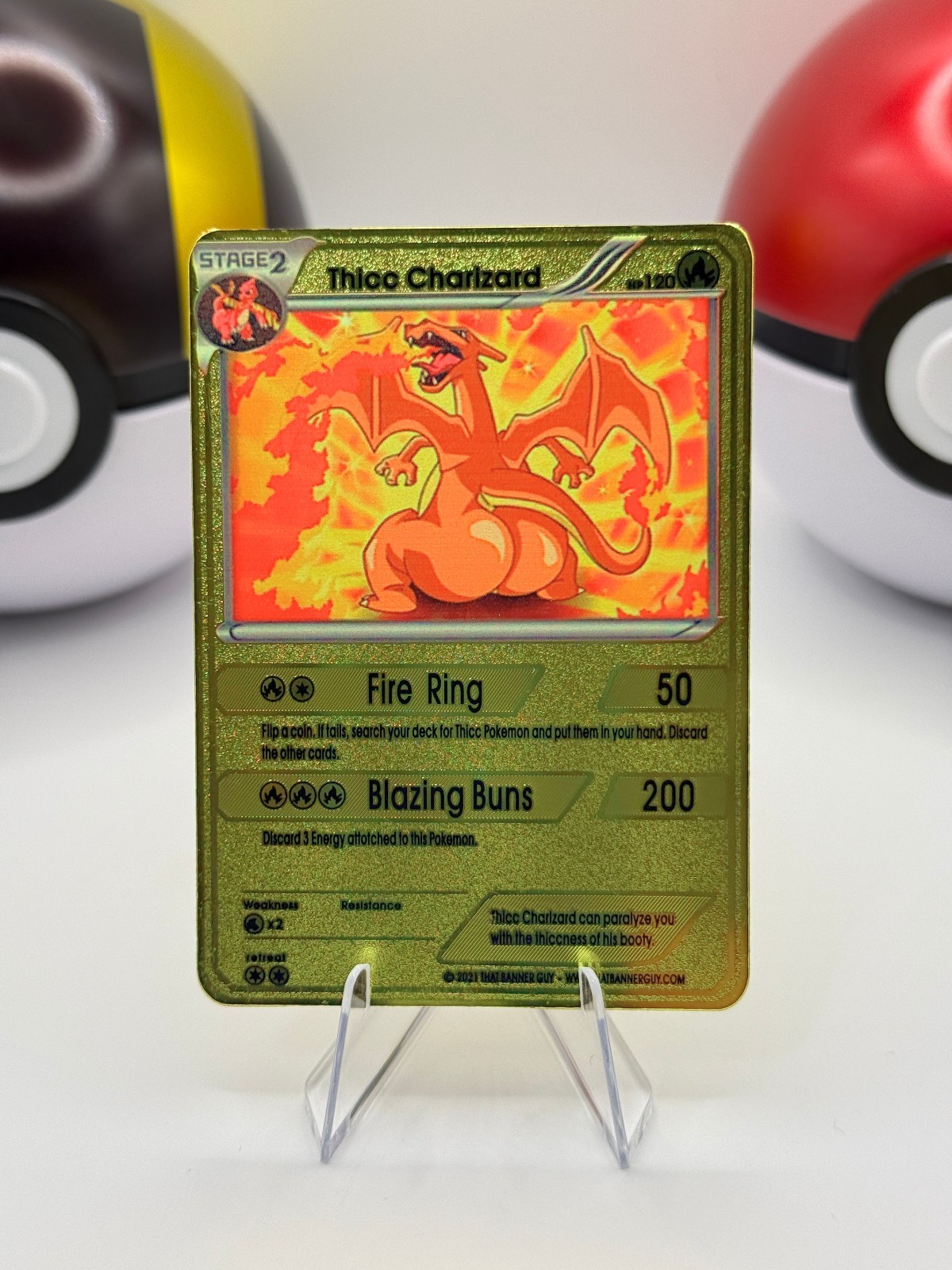 Thicc Charizard – Custom-Art Gold Metal Pokemon Card