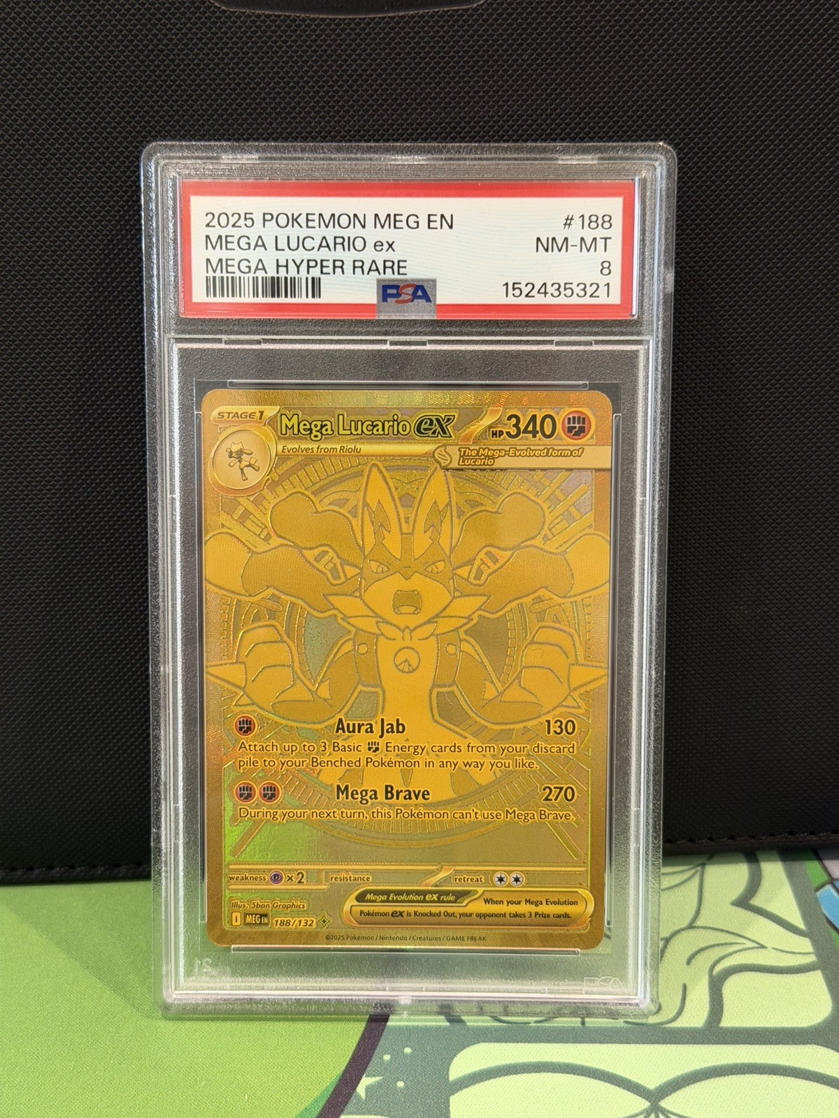PSA 8 Mega Lucario ex gold #188/132 – Mega Evolution Pokémon TCG Card English