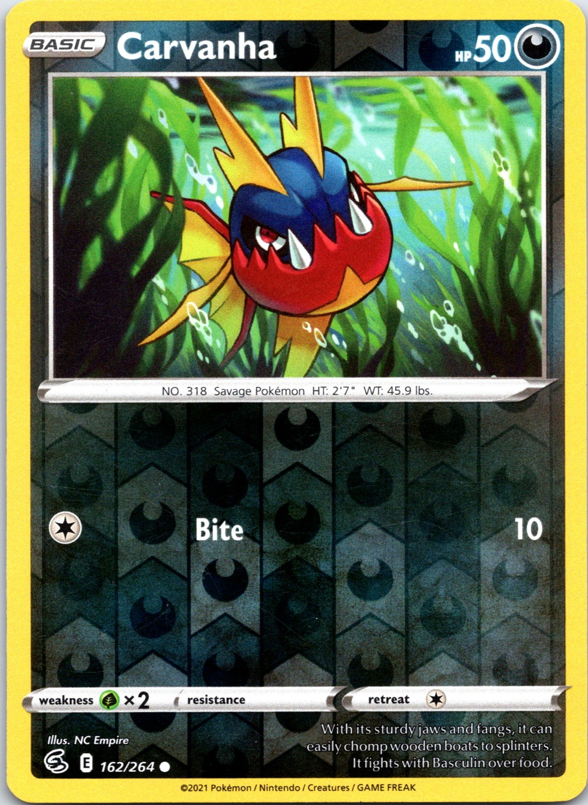 Carvanha 162/264 SWSH08: Fusion Strike SWSH08 Reverse Holo Common NM