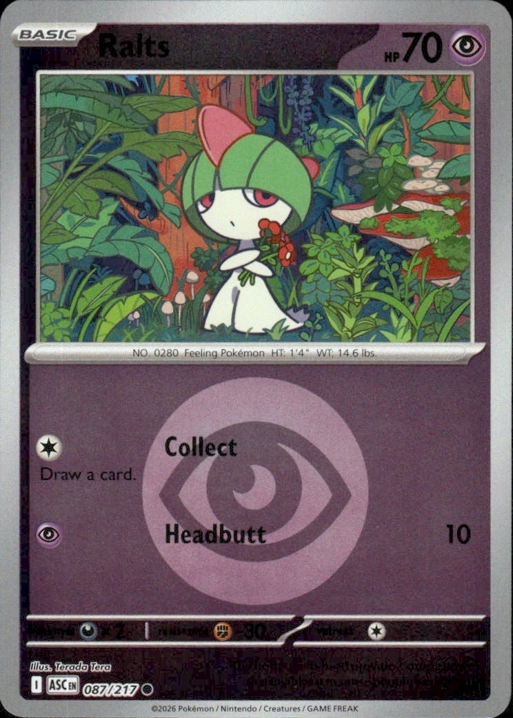 RALTS (ENERGY SYMBOL) 087/217 ASCENDED HEROES REVERSE HOLO POKEMON TERADA TERA