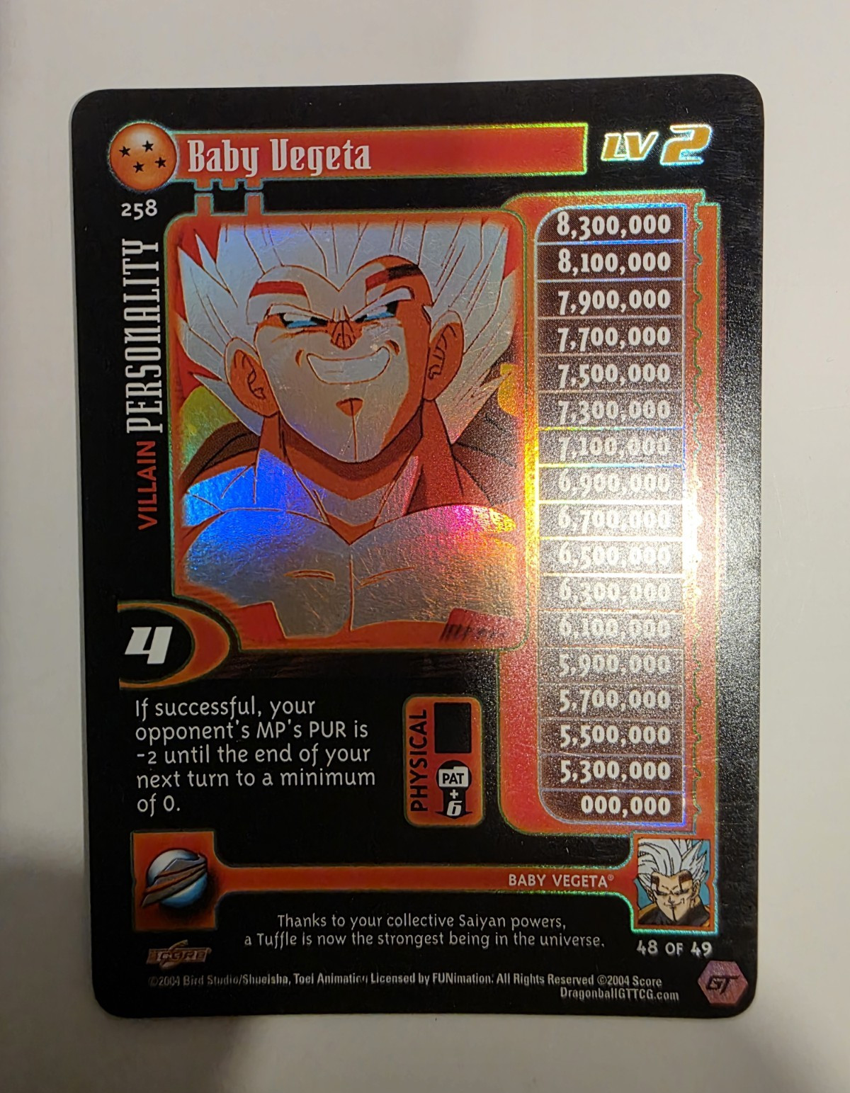 SCORE Dragon Ball GT TCG Baby Vegeta Villain Personality 258 Foil Rare 2004