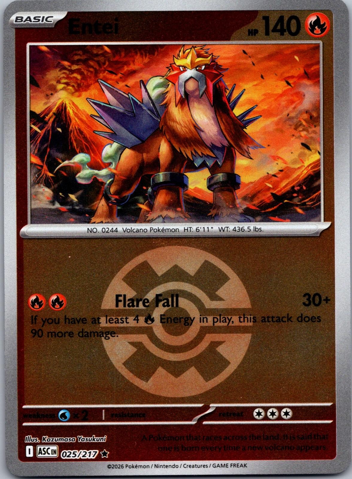 Entei (Quick Ball) 025/217 R Ascended Heroes Pokemon Rev Holo NM