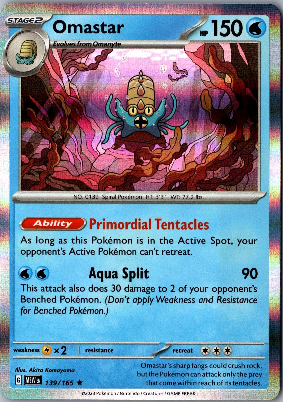 Omastar Holo 139/165 Rare Scarlet and Violet 151 Lightly Played Pokemon Card