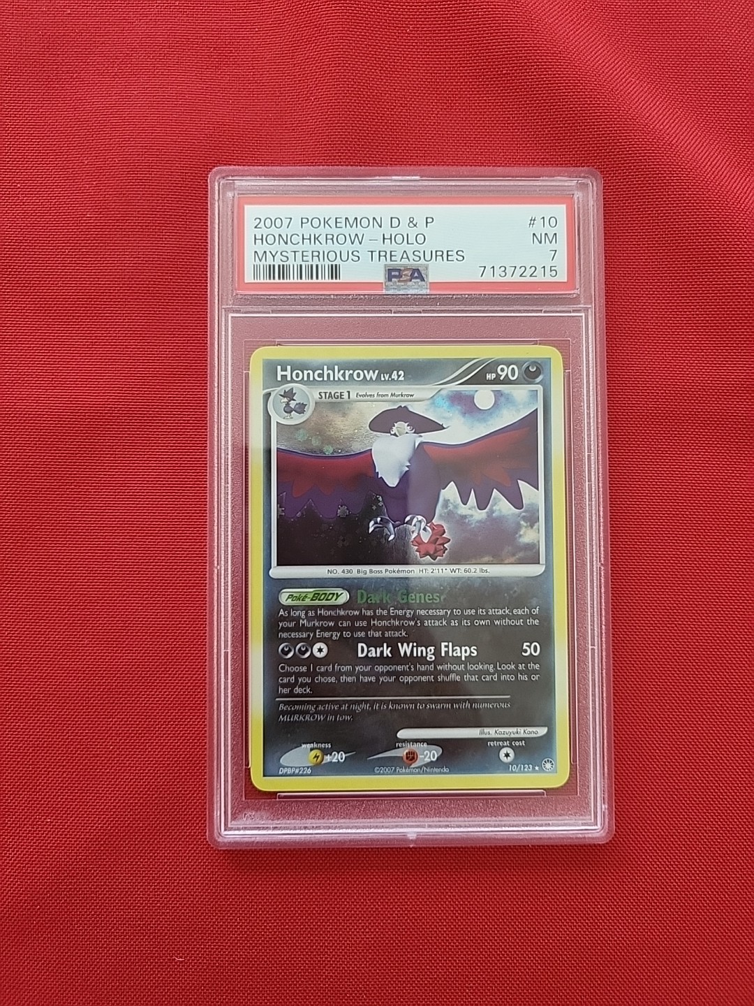 Pokemon: Honchkrow #10/123 Holo Rare Mysterious Treasures 2007 – PSA 7 – E22