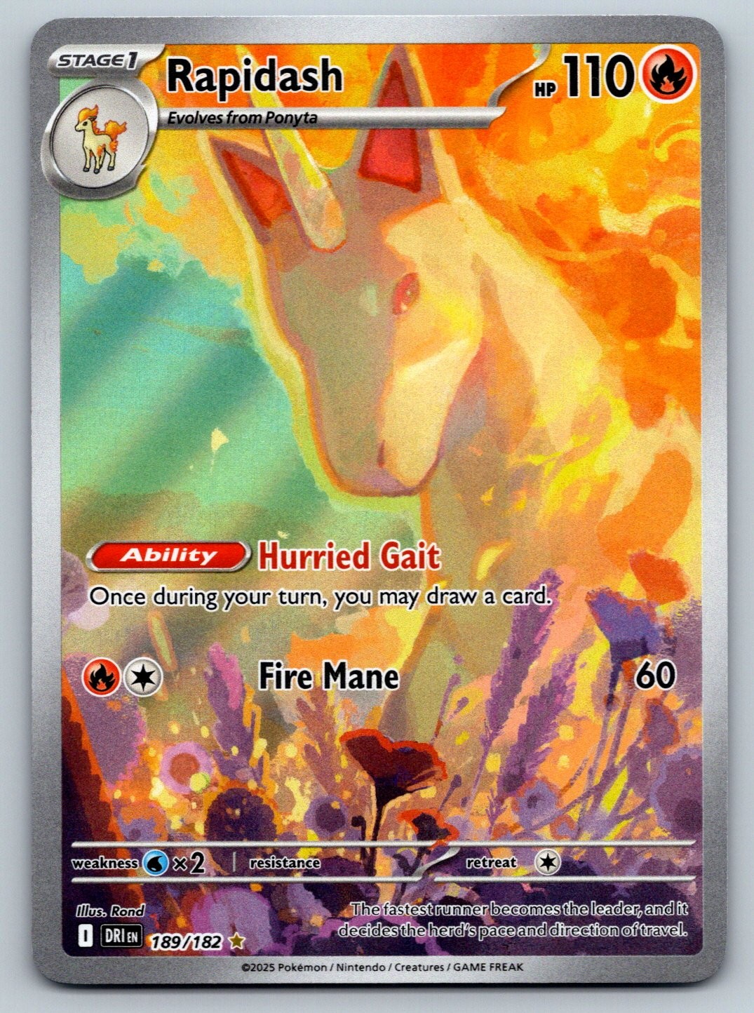 Pokemon TCG SV10: Destined Rivals Rapidash 189/182 Illustration Rare 2025
