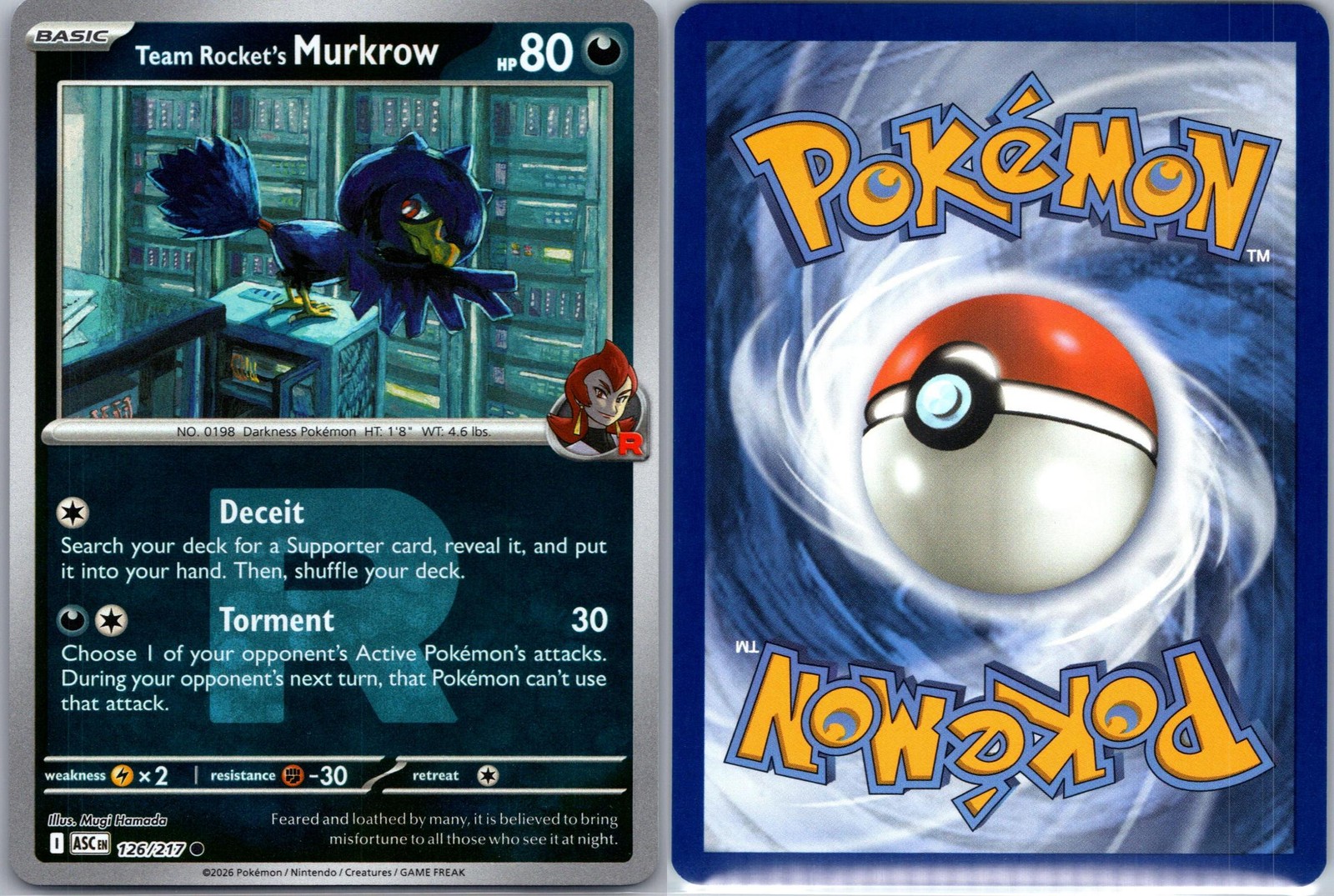 Team Rocket’s Murkrow (Team Rocket) 126/217 Ascended Heroes Reverse Holo NM