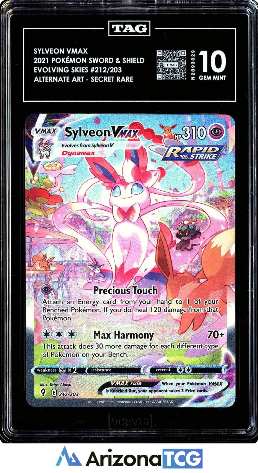 Pokemon 2021 Sylveon VMAX 212/203 Alternate Art SR Evolving Skies GEM MT TAG 10