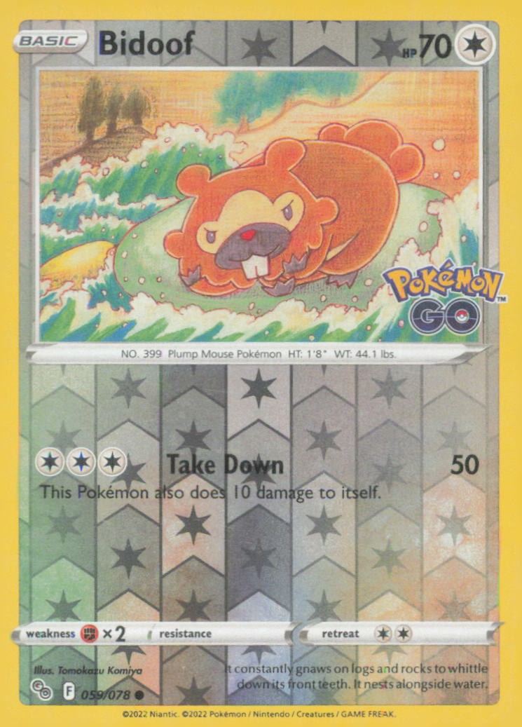 BIDOOF 059/078 COMMON POKEMON GO POKEMON REVERSE HOLO NEAR MINT