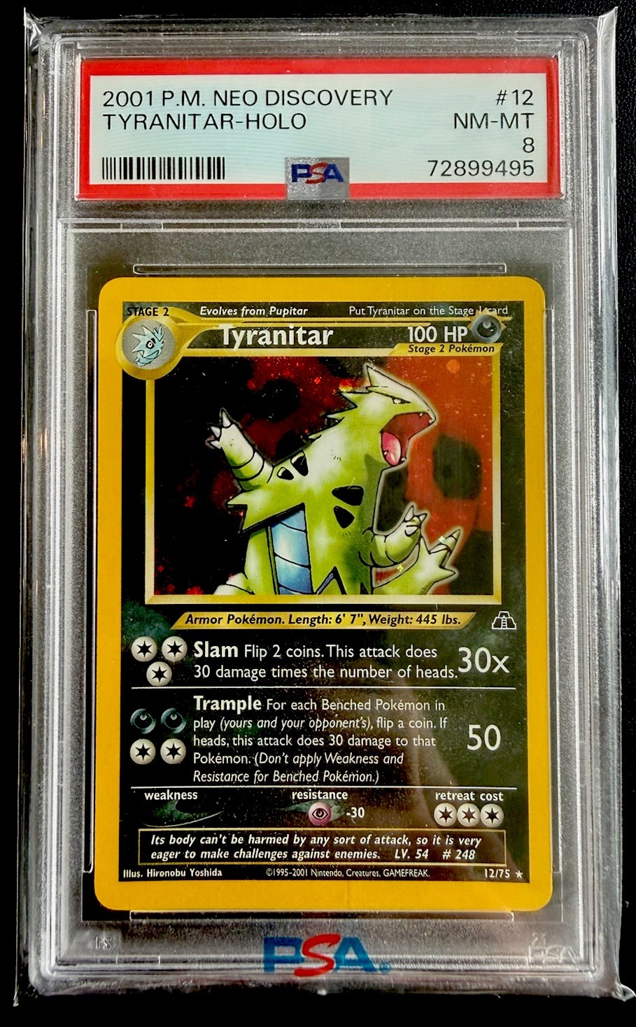 Tyranitar 12/75 HOLO Unlimited Neo Discovery Pokemon Card PSA 8 NM MINT
