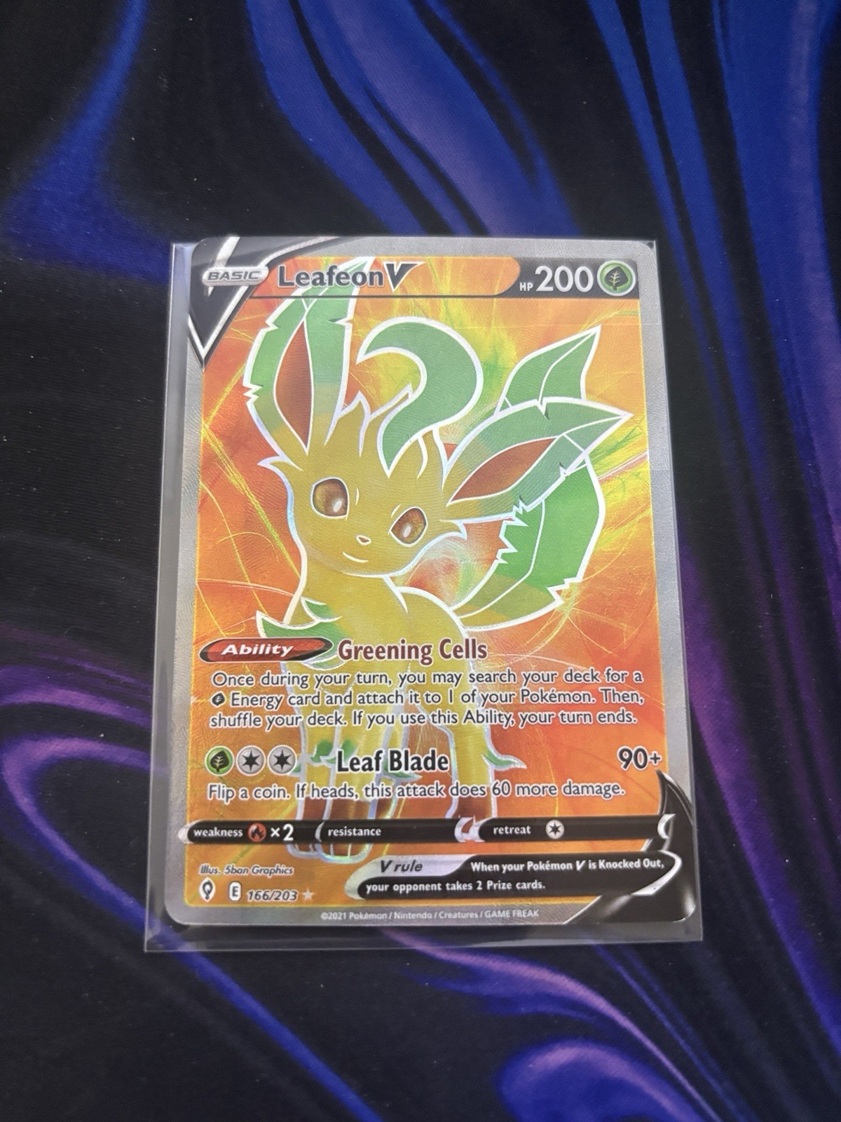 Pokémon Leafeon V 166/203 SWSH07: Evolving Skies Ultra Rare Full Art Holo