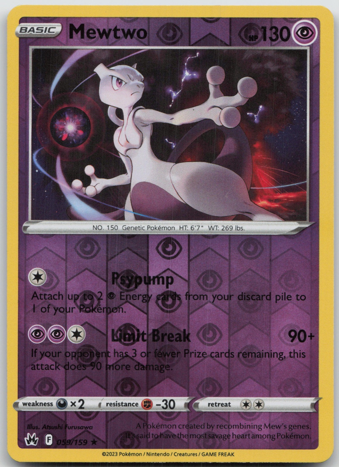 Mewtwo Holo Rare Reverse Holo SWSH: Crown Zenith 059/159 NM Atsushi Furusawa