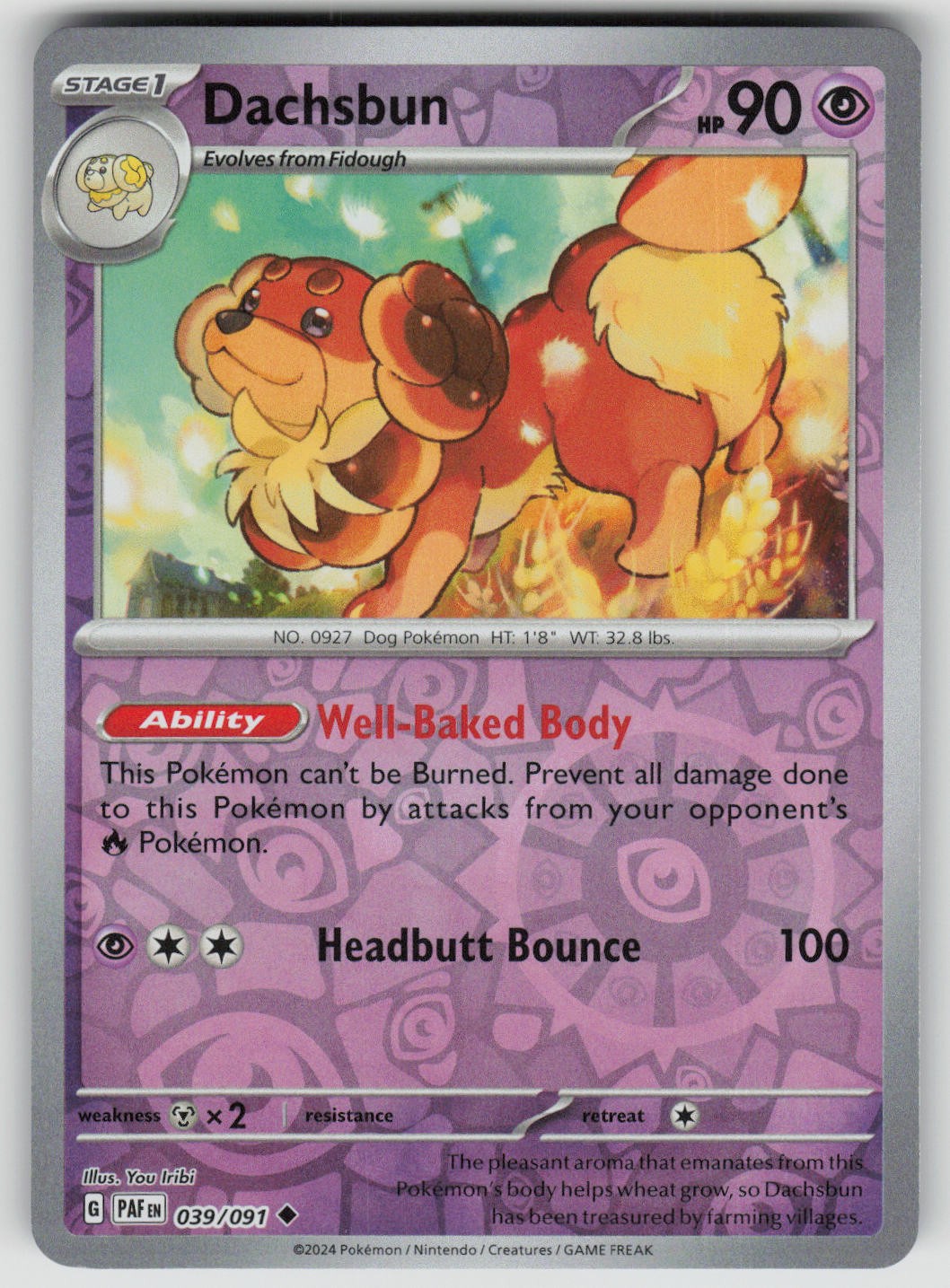 Dachsbun 039/091 Uncommon Paldean Fates Pokemon Reverse Holo Near Mint