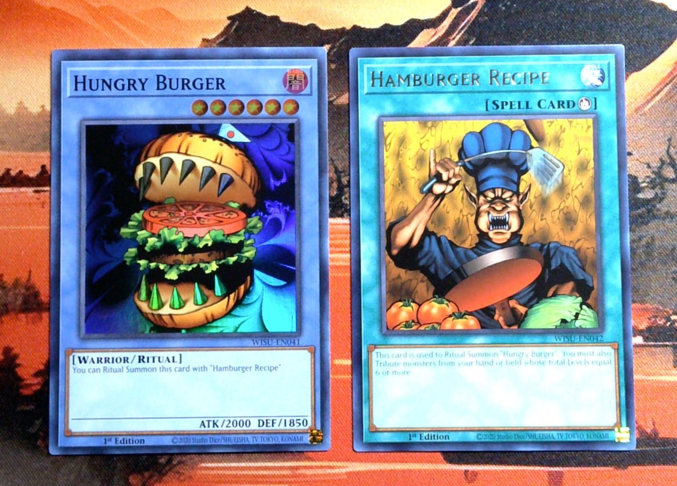 YuGiOh Hungry Burger + Hamburger Recipe WISU-EN041/EN042 1st Ed NM SUR/R Playset
