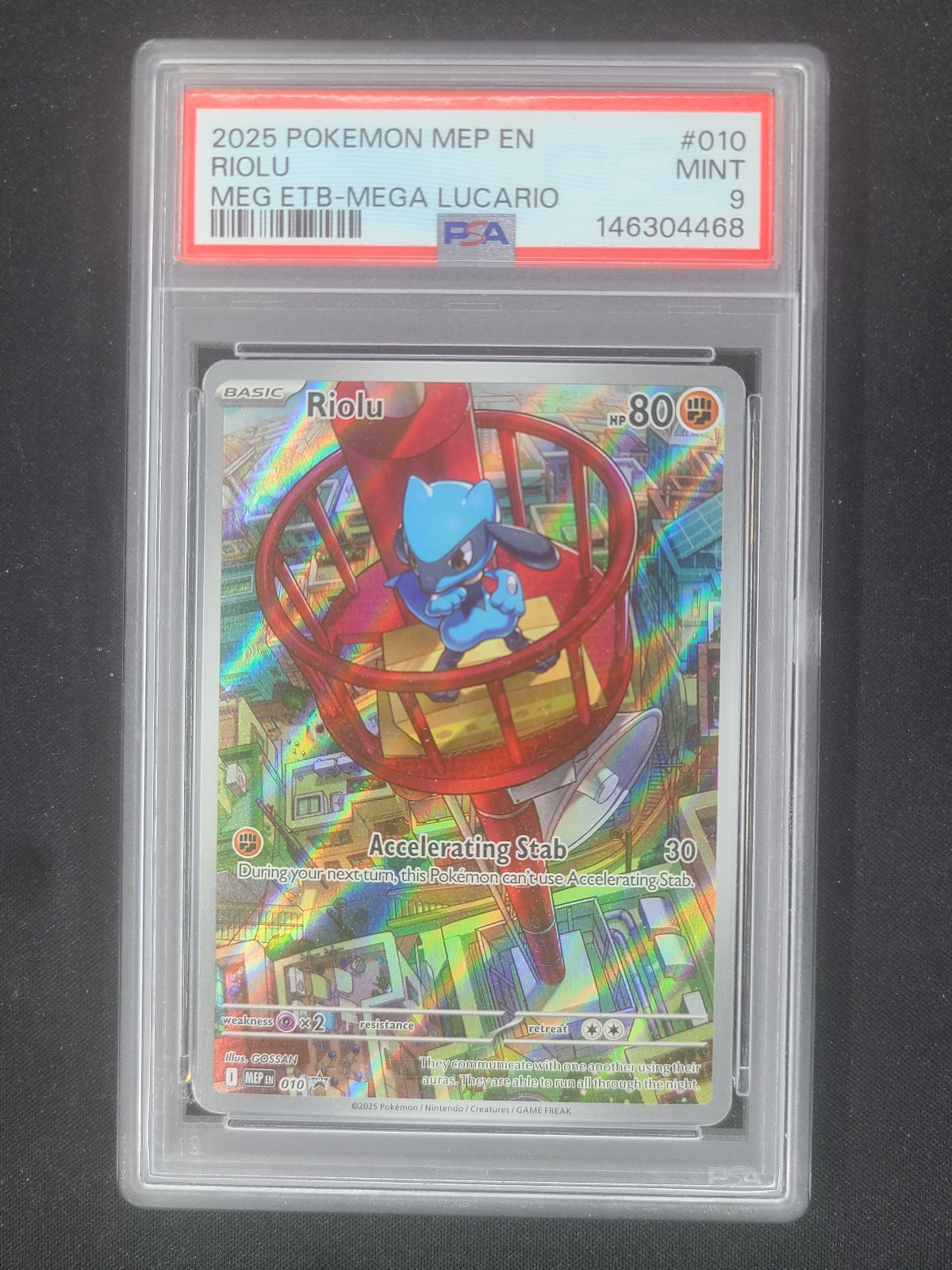 2025 Pokemon Riolu Mega Evolution Promo MEP EN 010 PSA 9 Mint ETB Black Star MEG