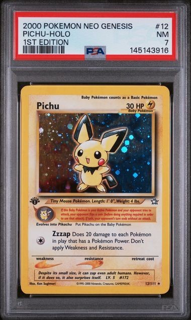 2000 POKEMON NEO GENESIS 1ST EDITION #12 PICHU HOLO – PSA 7