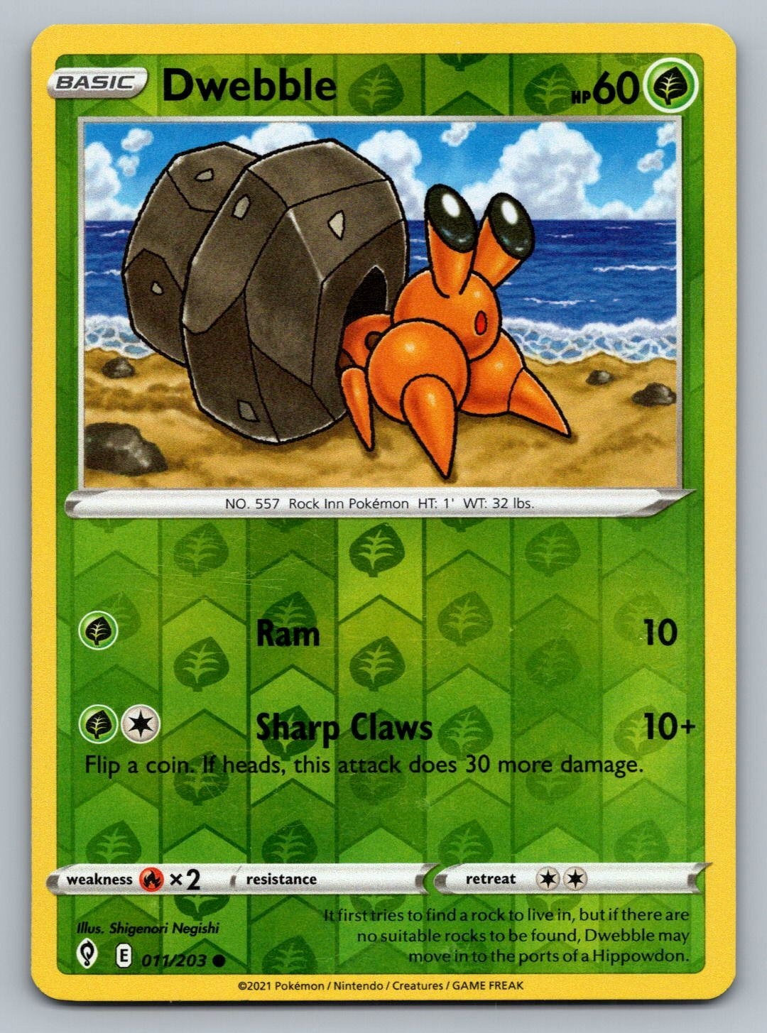 2021 Pokemon Evolving Skies Dwebble 011/203 Reverse Holo