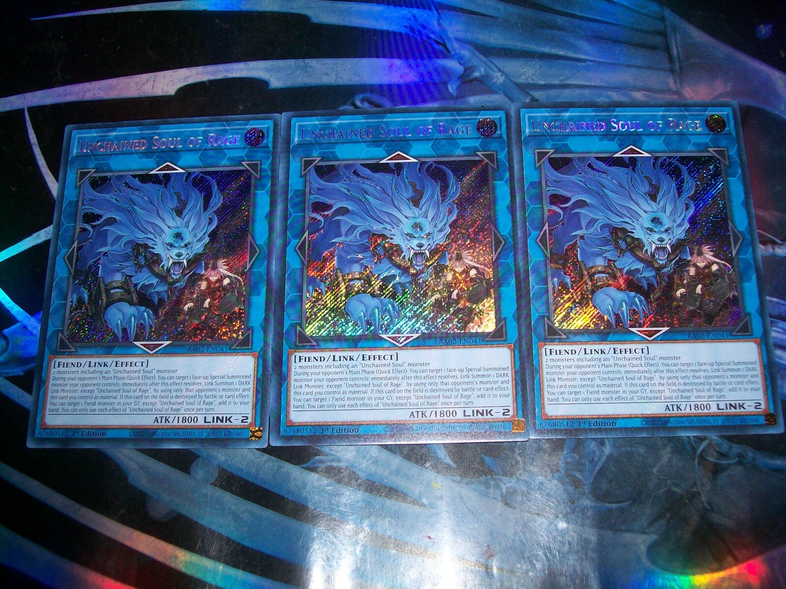 3x Unchained Soul of Rage 1st Edition Secret Rare RA02-EN041 Yu-Gi-Oh!