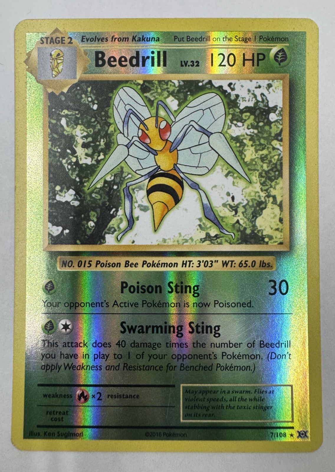 Beedrill – 7/108 – Rare – Reverse Holo – Evolutions – NM/M