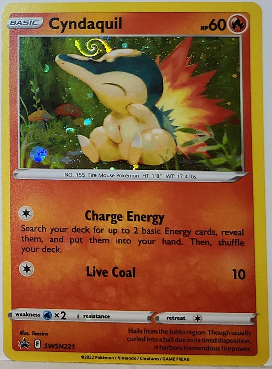 HD Swirl 🌀 Cyndaquil SWSH221 Cosmos Holo Bleed Error Rare Pokémon TCG ✨ Promo