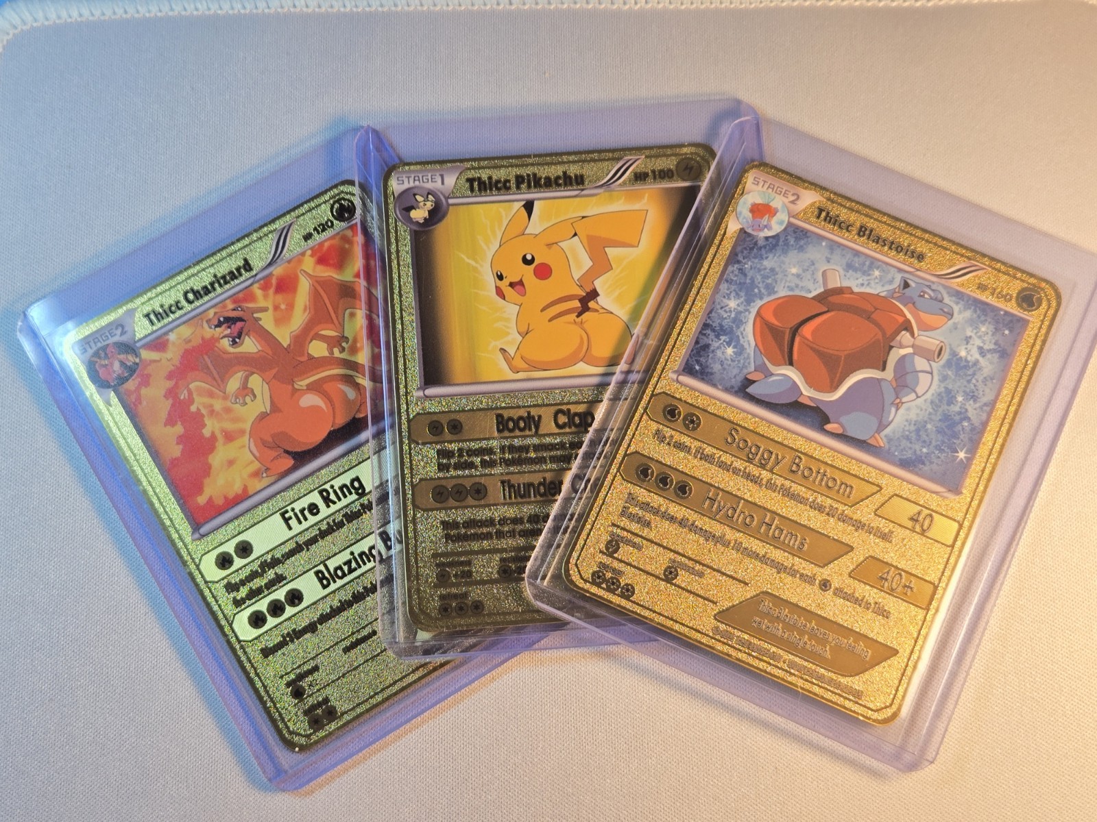 Thicc Charizard & Thicc Pikachu & Blastoise Collectible Metal Card Display Only