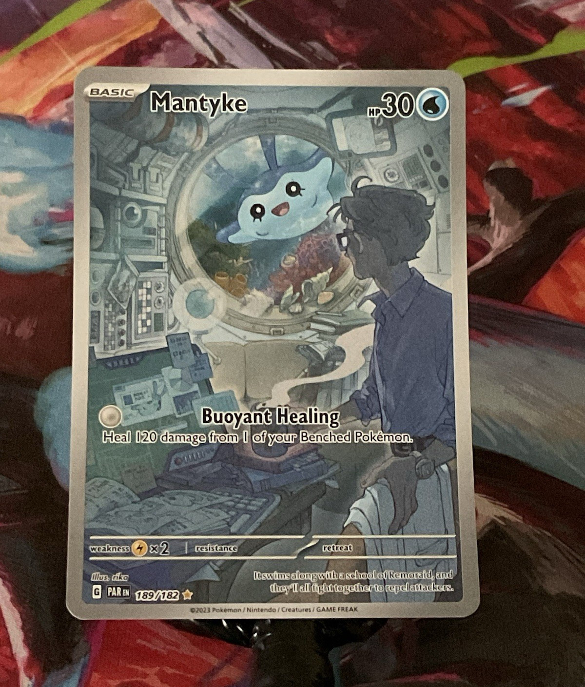 Pokemon TCG Mantyke 189/182 SV04 Paradox Rift IR Holo ENG Basic 30 HP 2023