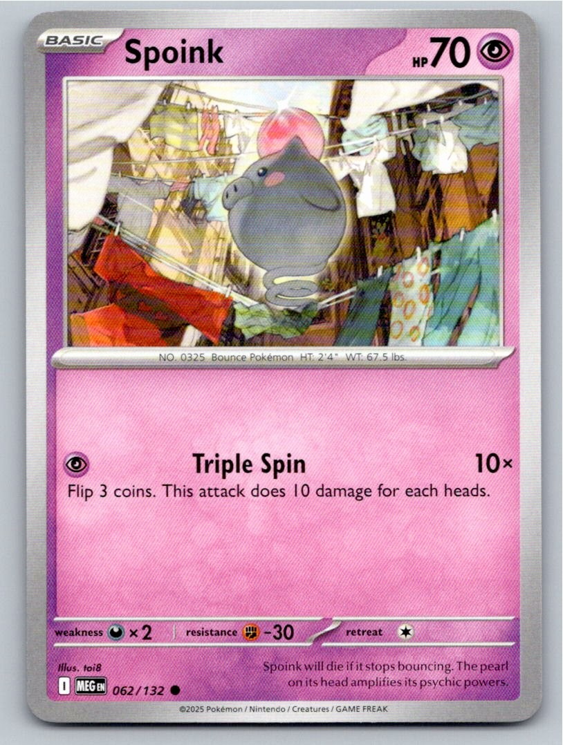 2025 POKEMON SPOINK MEGA EVOLUTION 062/132 COMMON NM A37548 FREE S&H